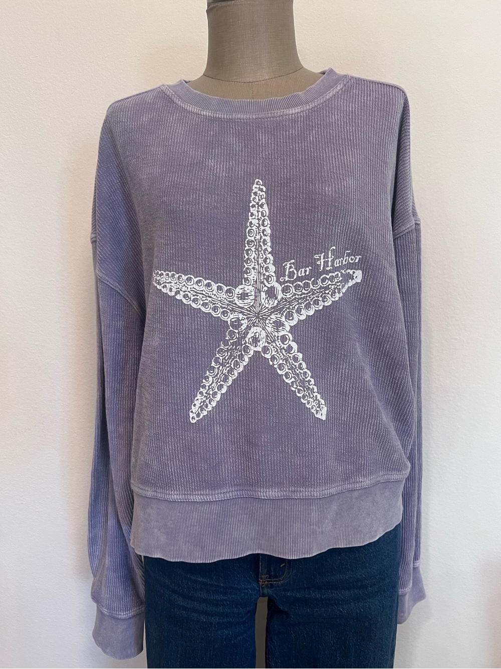 Charles River Apparel Lavender Corded Crewneck with White Starfish Graphic